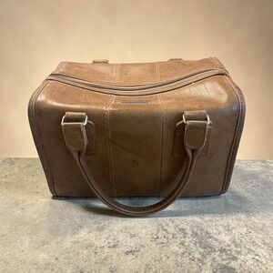 Vintage Samsonite Tan Leather Carry On Bag Retro Travel Weekender Luggage